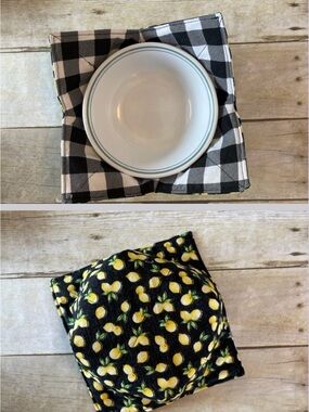 Microwave /Ice Cream Bowl Cozy Reversible Yellow & Black Lemons